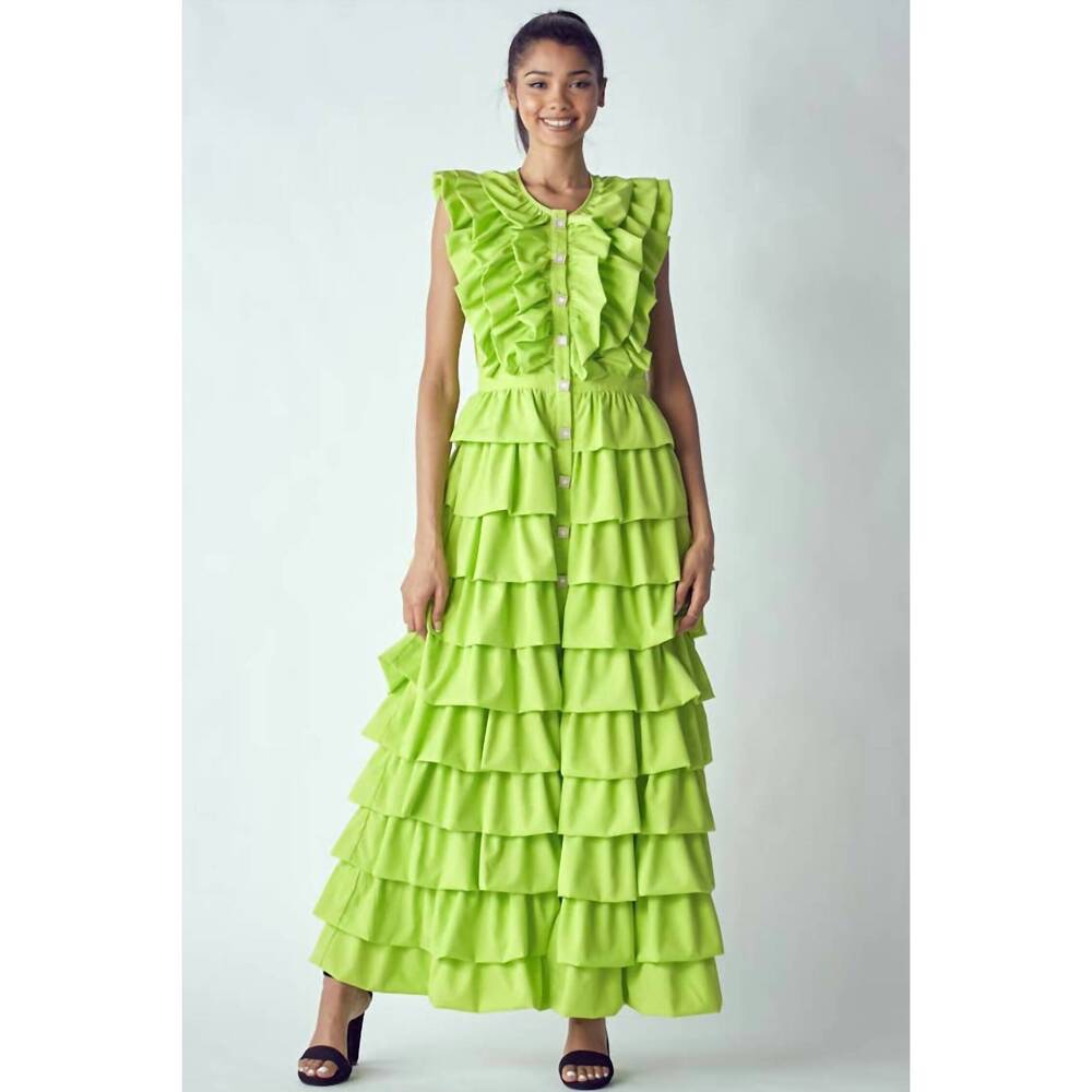 NEW QMP MODA rhythm and ruffles maxi dress in green